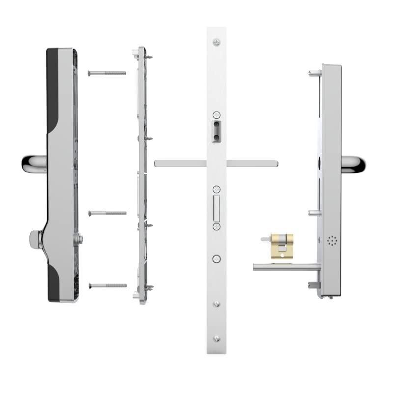 Origin Smart Keyless Door Handle for Home Security, App Control, Key Card, Remote Lock/Unlock (Satin Chrome)