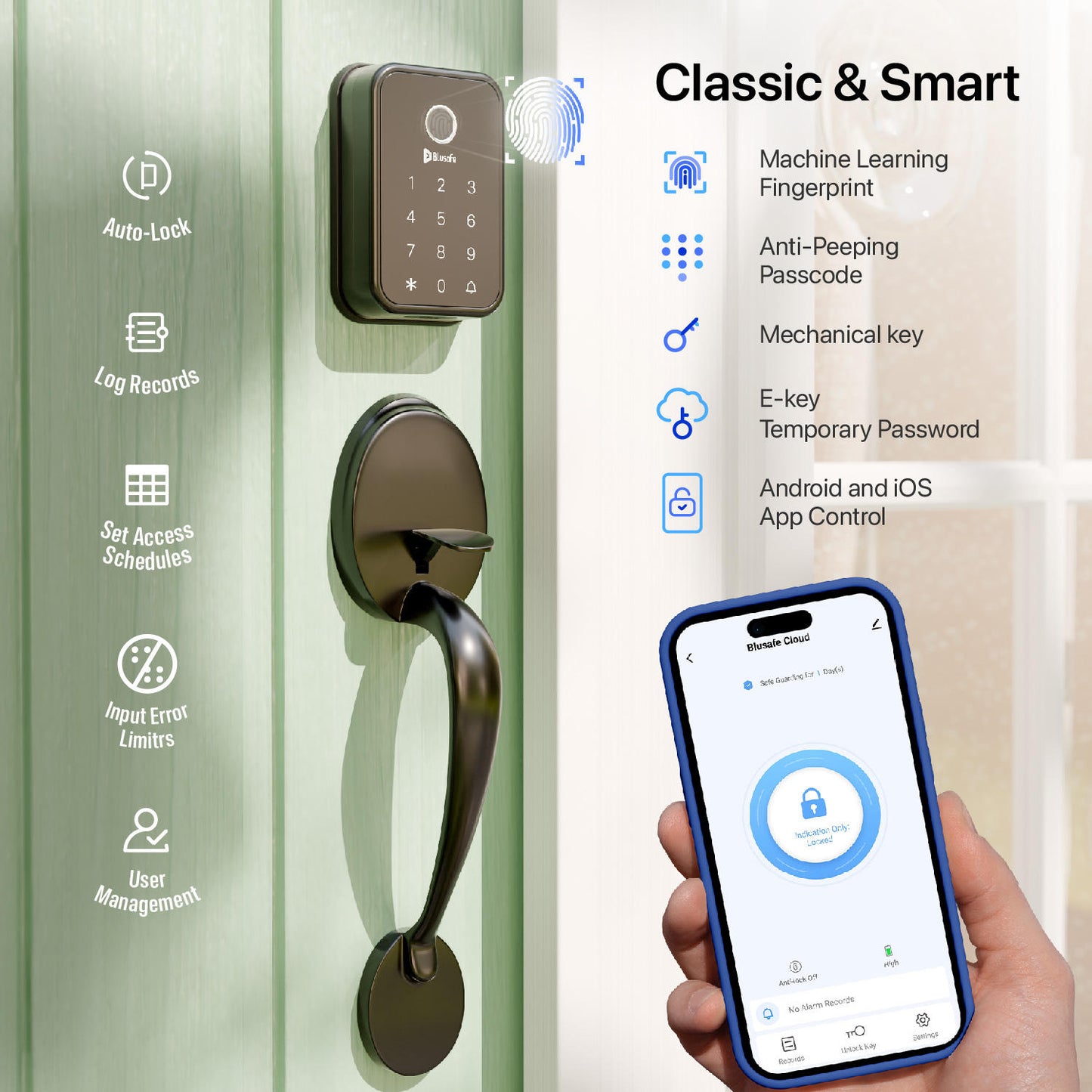 Cloud+Big Handle Fingerprint Door Lock Smart Locks for Front Door Keyless Entry Door Lock Handle Set
