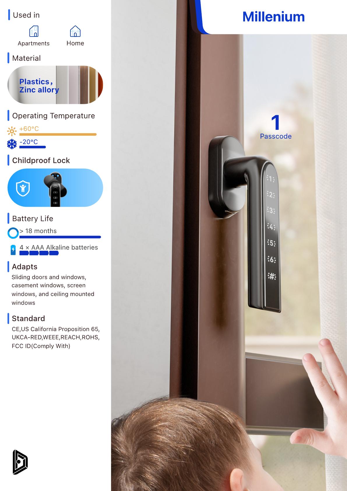 Millennium 2 Smart Keypad Window Handle Lock, Black