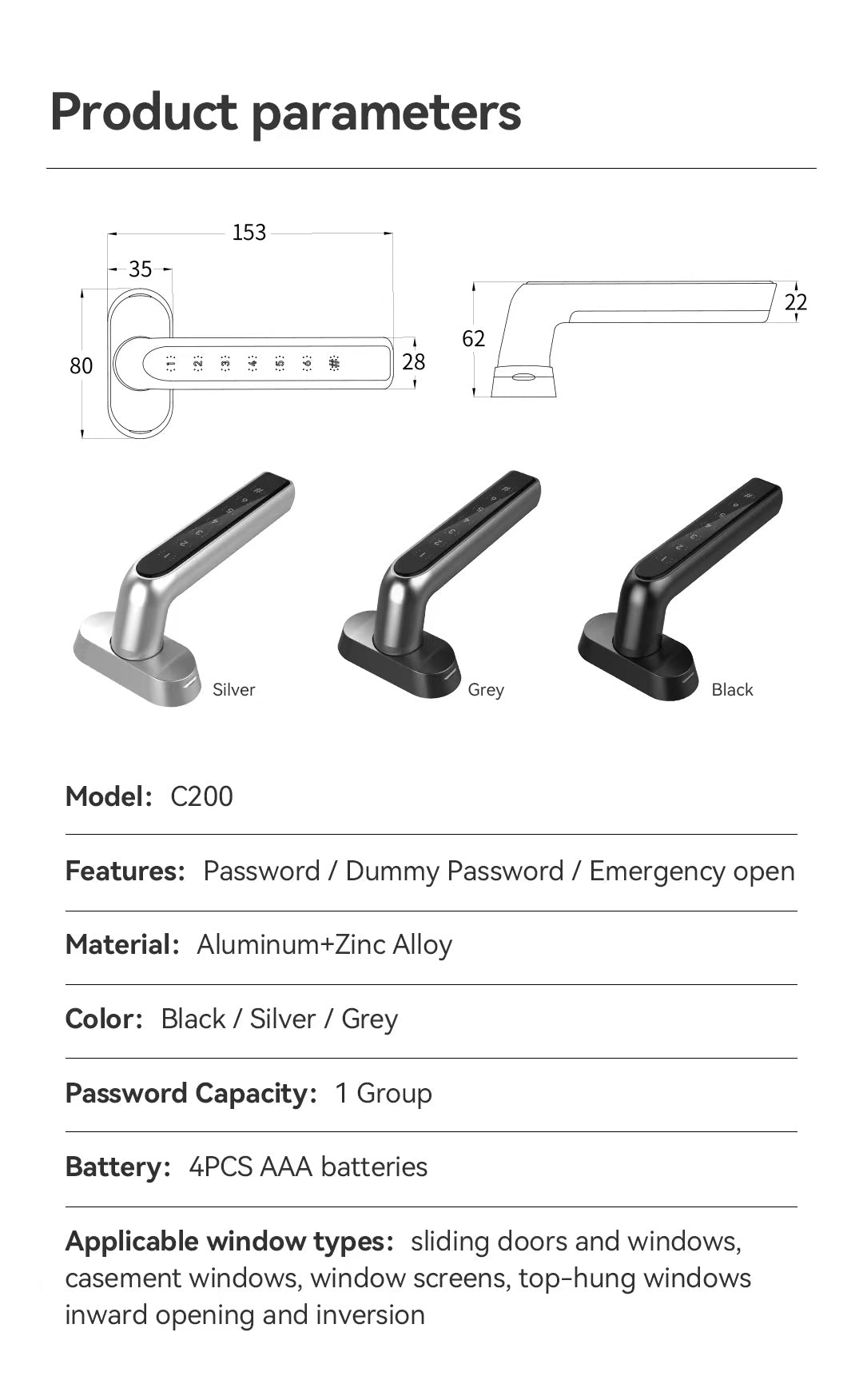 Millennium 2 Smart Keypad Window Handle Lock, Black