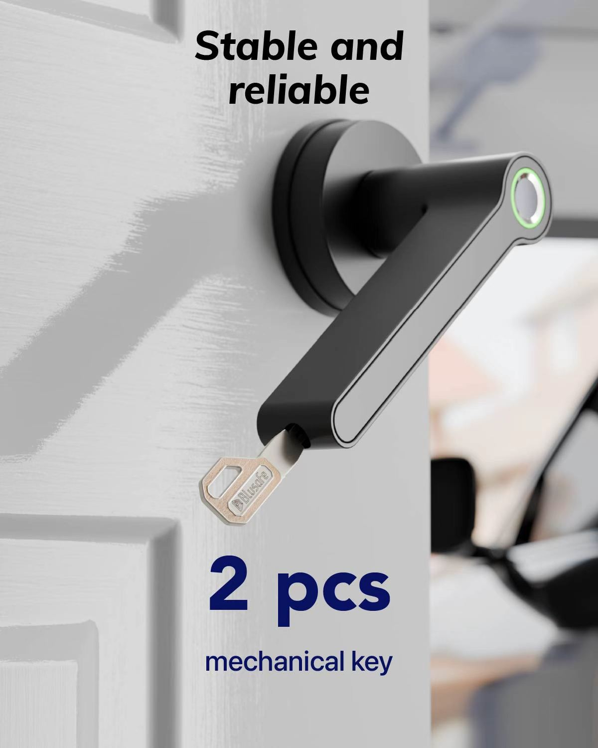 Blusafe Breeze Long Backplate Fingerprint Door Handle — Black product image