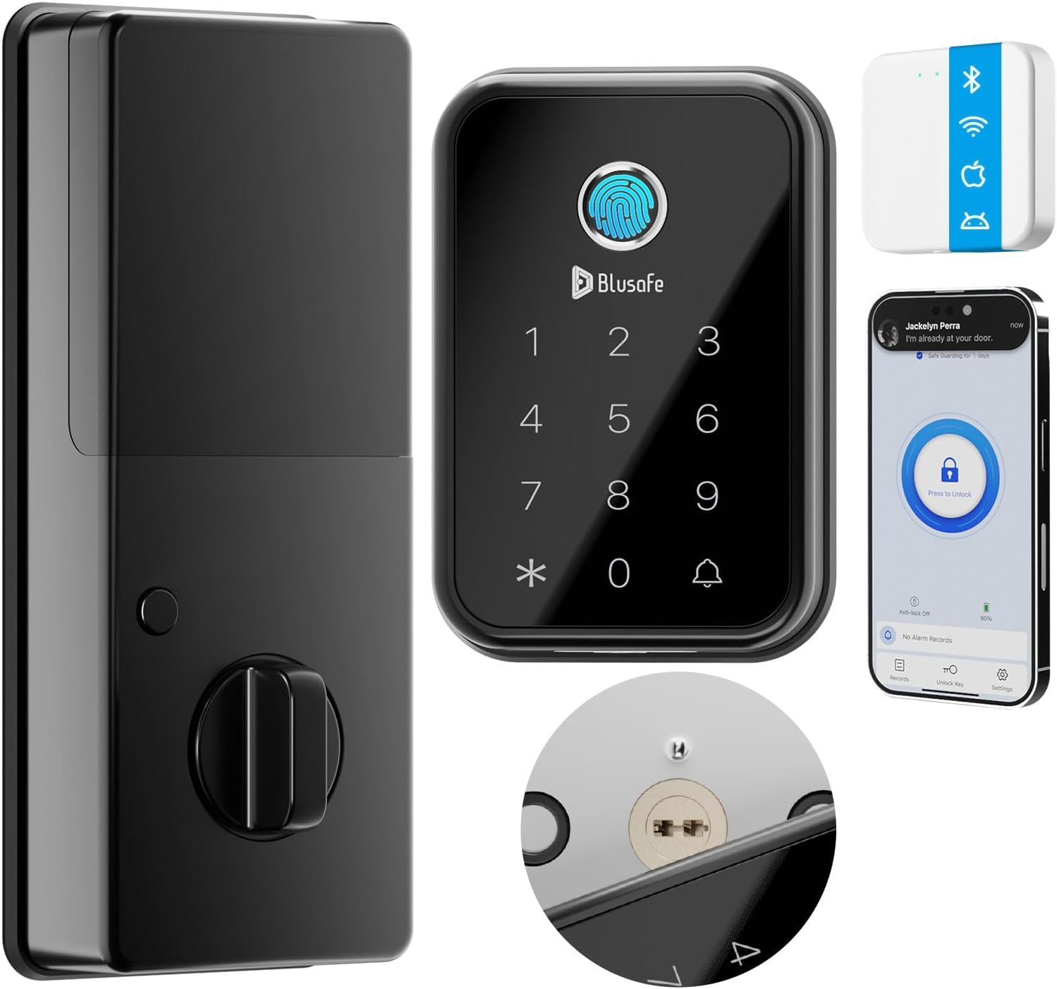 Cloud Fingerprint Door Deadbolt Lock 4-in-1 Entry Door Locks Smart (Black)