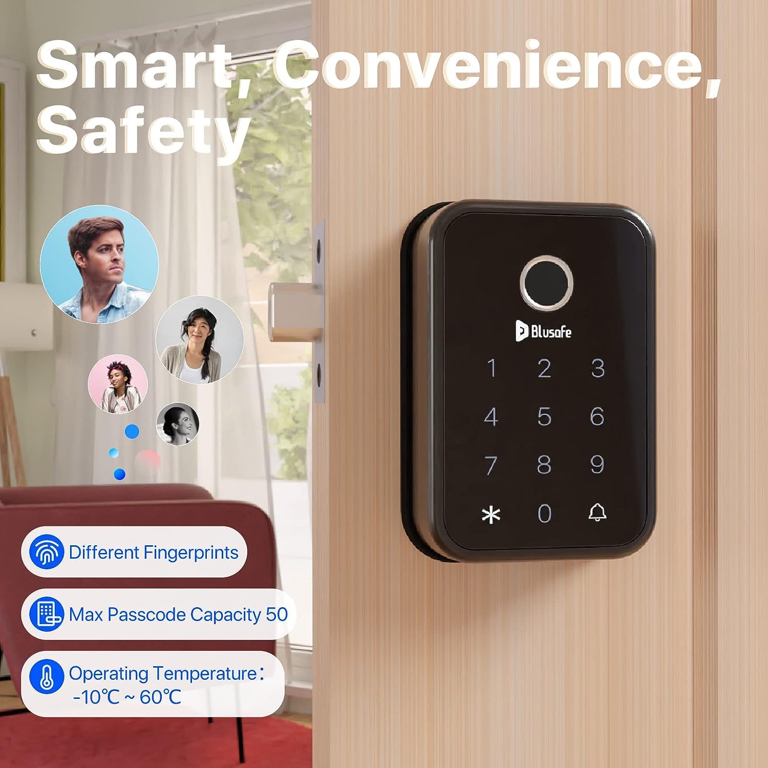 Cloud Fingerprint Door Deadbolt Lock 4-in-1 Entry Door Locks Smart (Black)