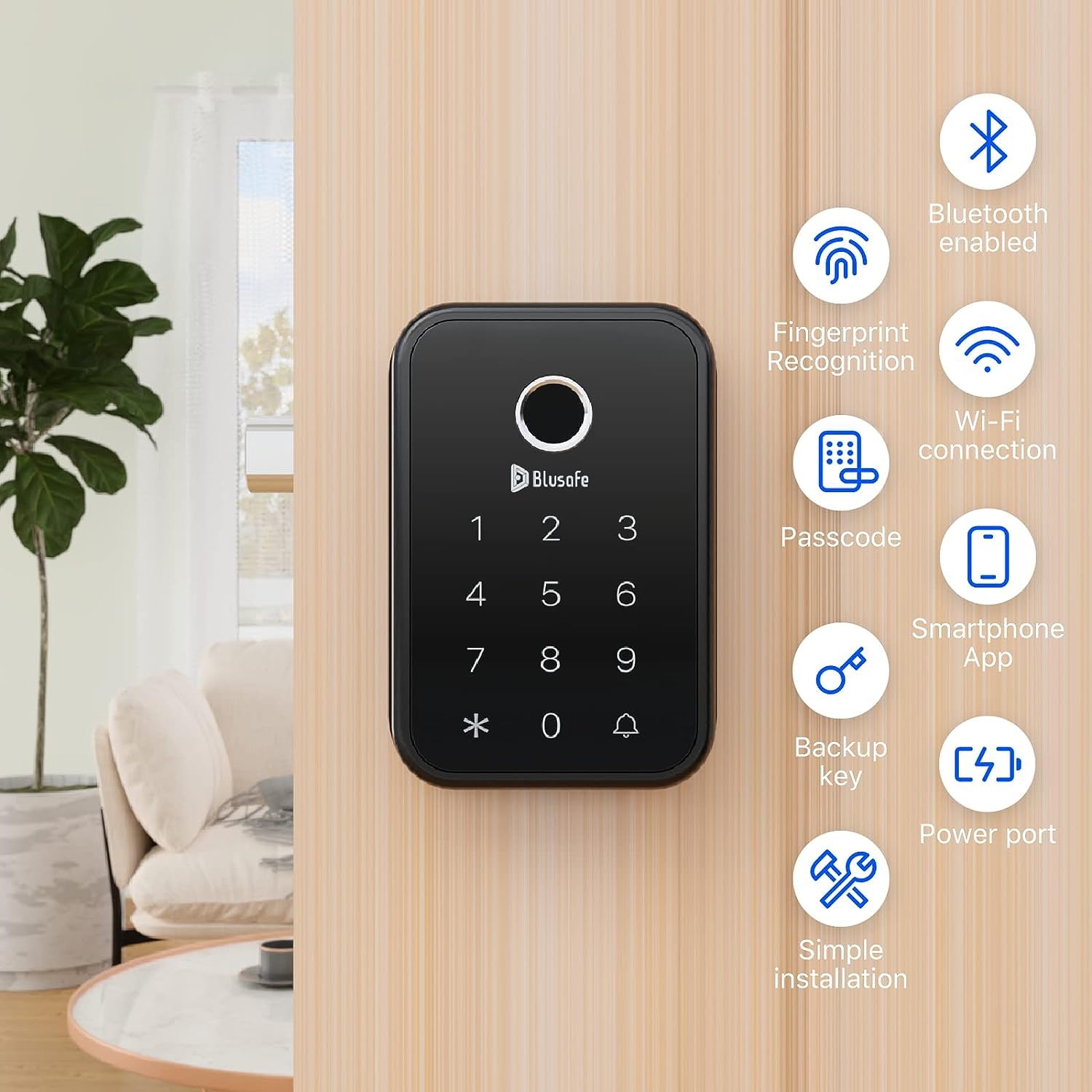 Cloud Fingerprint Door Deadbolt Lock 4-in-1 Entry Door Locks Smart (Black)