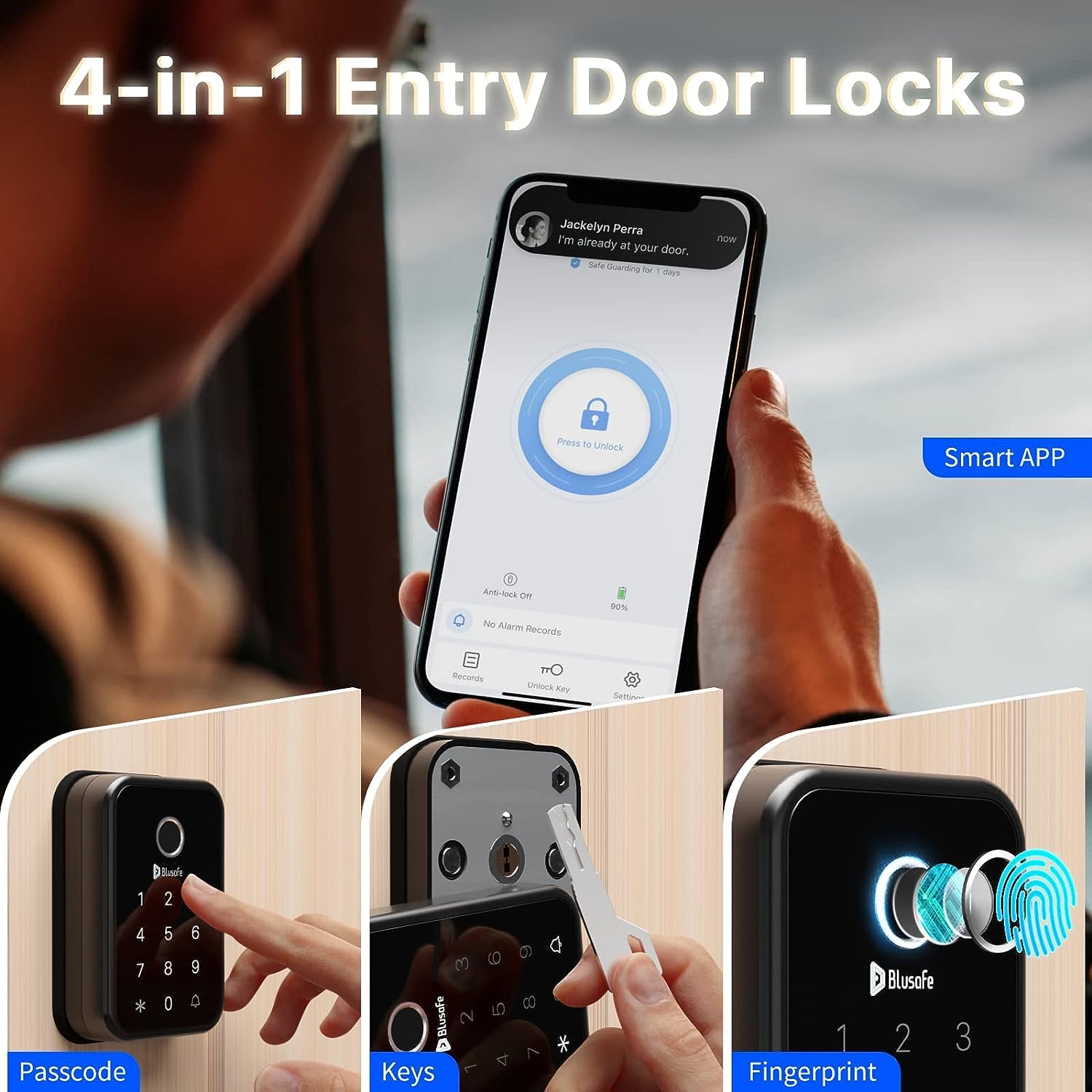 Fingerprint Door Lock 4-in-1 Smart Lock - Keyless Entry With App, Keypad & Backup Key (Brushed Nickel)