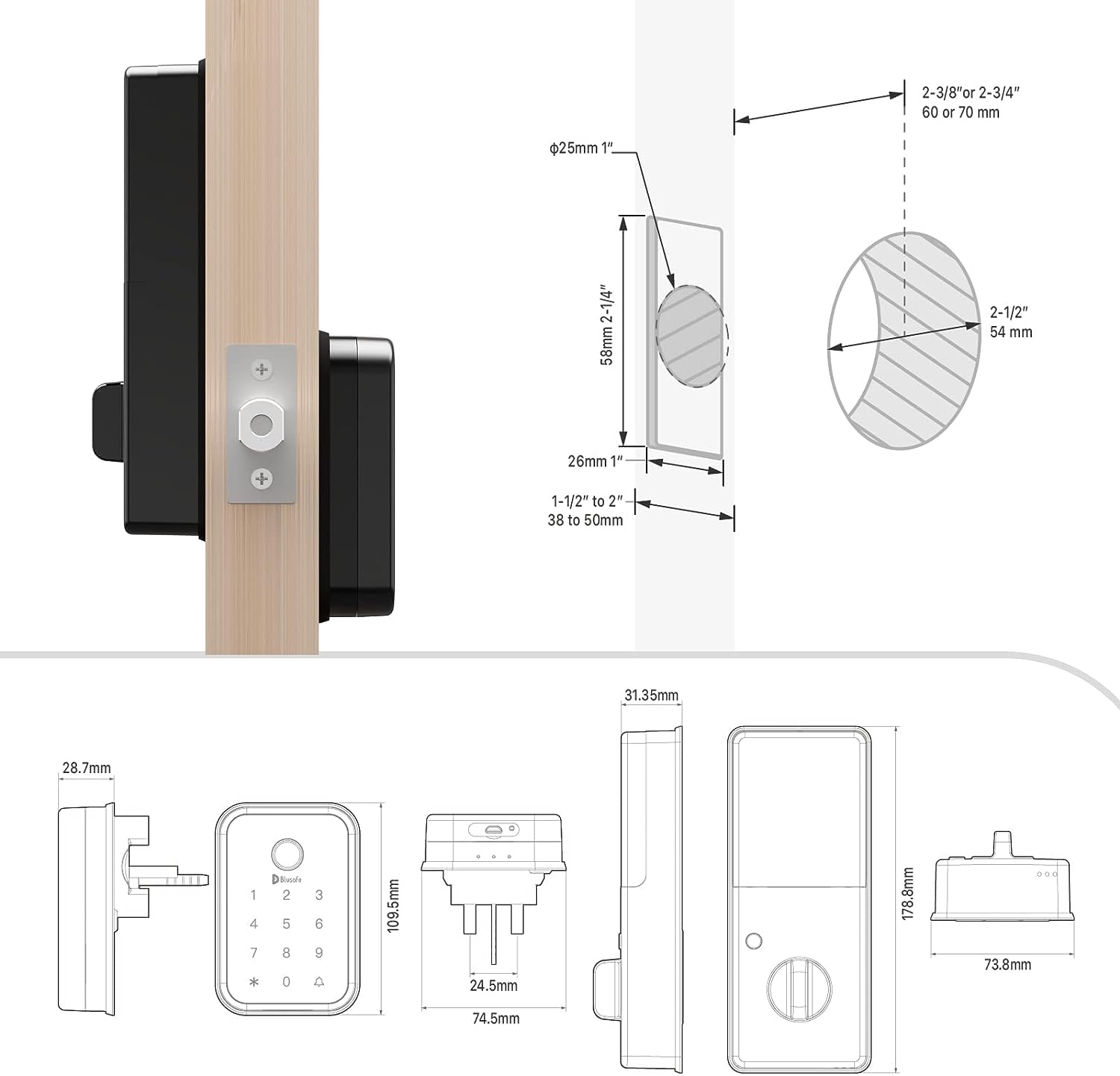 Cloud Fingerprint Door Deadbolt Lock 4-in-1 Entry Door Locks Smart (Black)