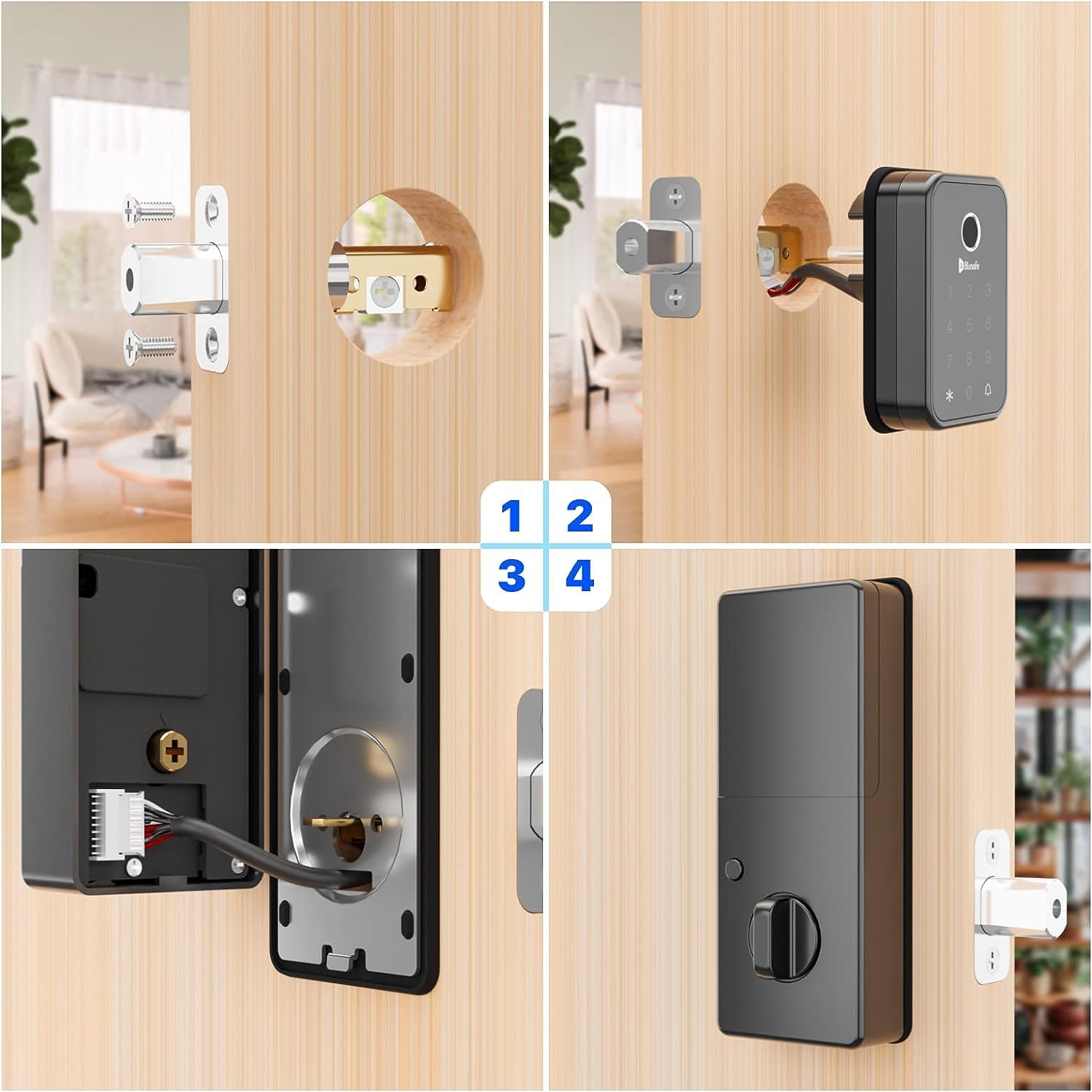 Cloud Fingerprint Door Deadbolt Lock 4-in-1 Entry Door Locks Smart (Black)