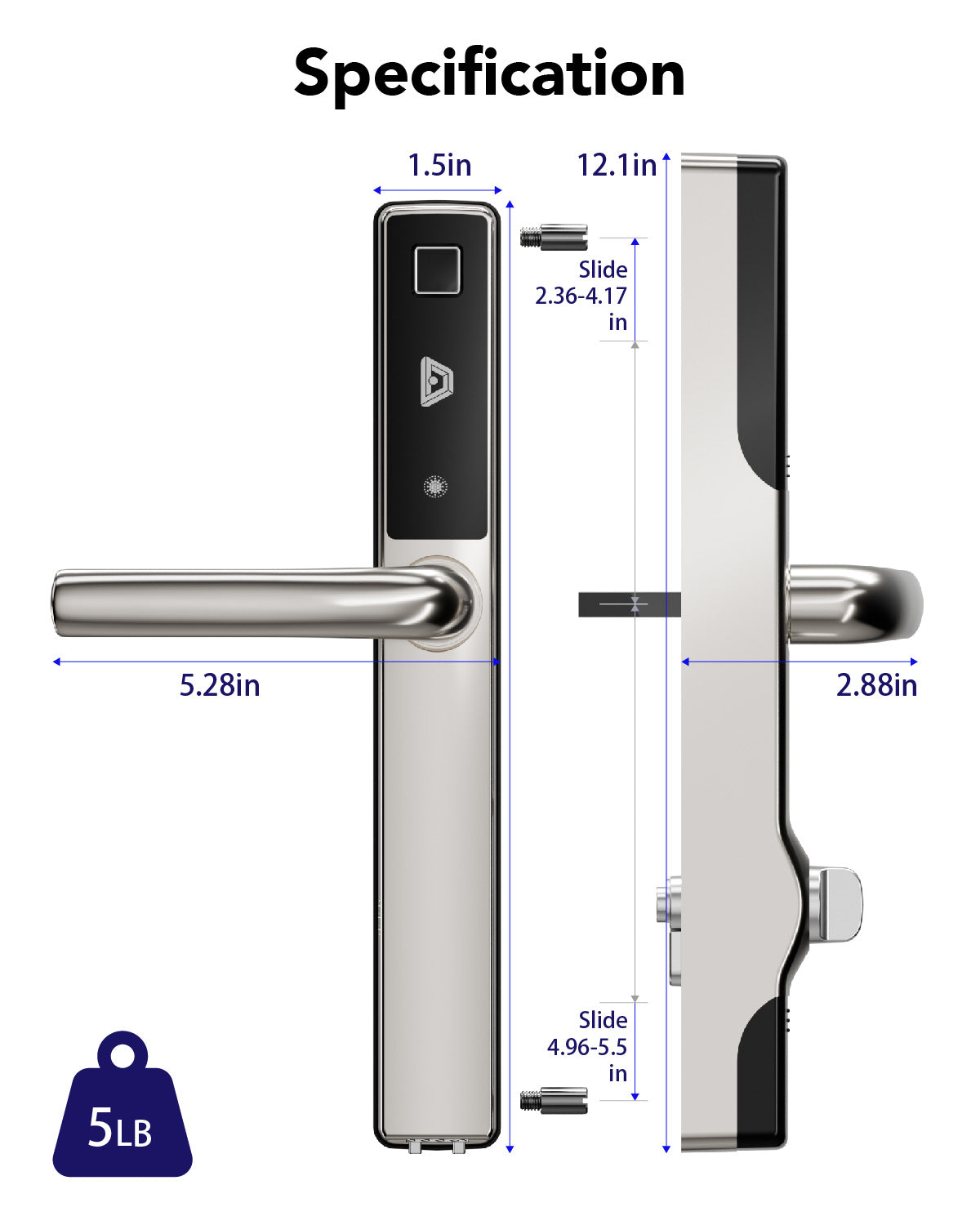 Cerradura inteligente OS, cerradura multipunto de elevación para bloquear 92PZ y cerradura de embutir, plata esmerilada